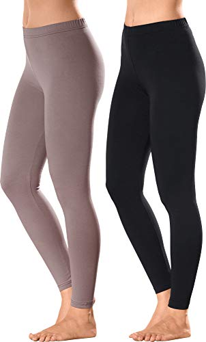 Erwin Müller Damen Leggings, Freizeithose Single-Jersey im 2er-Pack Taupe/schwarz Größe 36/38 - optimaler Sitz durch die elastische Qualität, mit abgestepptem Gummiband von Erwin Müller