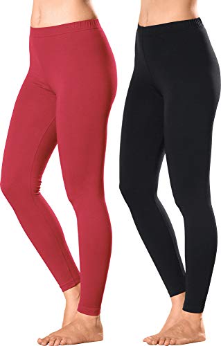 Erwin Müller Damen Leggings, Freizeithose Single-Jersey im 2er-Pack rot/schwarz Größe 40/42 - optimaler Sitz durch die elastische Qualität, mit abgestepptem Gummiband von Erwin Müller