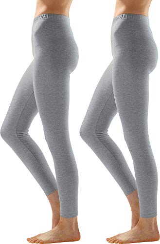 Erwin Müller Damen Leggings, Freizeithose Single-Jersey im 2er-Pack hellgrau meliert Größe 36/38 - optimaler Sitz durch die elastische Qualität, mit abgestepptem Gummiband von Erwin Müller