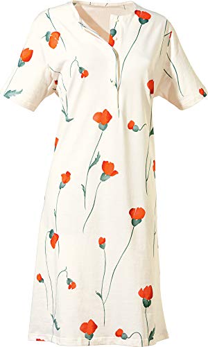 Erwin Müller Damen Nachthemd, Nachtkleid, Nachtwäsche Single-Jersey, Mohnblume, Blume Creme Größe 36/38 - mit Knopfleiste, hoher von Erwin Müller