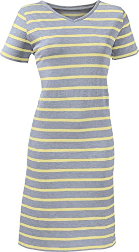 Erwin Müller Damen Nachthemd, Nachtkleid, Nachtwäsche Single-Jersey, Streifen hellgrau meliert/gelb Größe 40/42 - weich und anschmiegsam, mit Seitenschlitzen von Erwin Müller