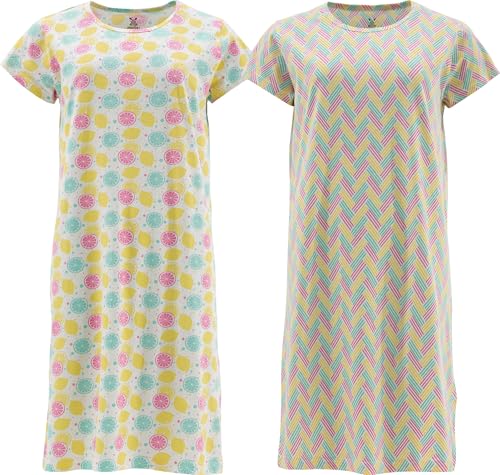 Erwin Müller Damen-Nachthemd 2er-Pack Single-Jersey Zitronen bunt gelb Größe 44/46 - bequem geschnitten, Rundhalsausschnitt, leichte Qualität von Erwin Müller