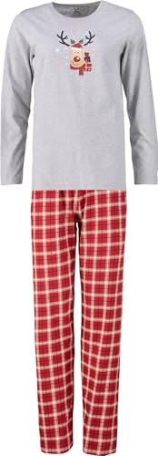 Erwin Müller Damen-Schlafanzug Single-Jersey Elchmotiv grau meliert Größe 48 - Rundhalsausschnitt, Karierte Hose mit Gummibund und Taschen, angenehmes Tragegefühl von Erwin Müller