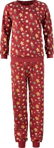 Erwin Müller Damen-Schlafanzug Single-Jersey Lebkuchenmännchen, Nussknacker Bordeaux Größe 38 - mit Rundhalsausschnitt, Hose mit Gummibund und Taschen, angenehmes Tragegefühl von Erwin Müller