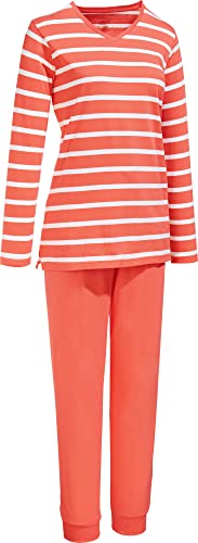 Erwin Müller Damen-Schlafanzug Single-Jersey Mandarine/weiß Größe 42 von Erwin Müller