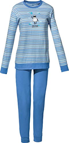 Erwin Müller Damen Schlafanzug, Pyjama, Nachtwäsche Single-Jersey, Streifen Schaf blau Größe 40 - Bündchen am Ärmel, Saum und Beinen, hautsympathisch, weich von Erwin Müller