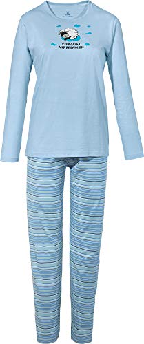 Erwin Müller Damen Schlafanzug, Pyjama, Nachtwäsche Single-Jersey, Streifen Schaf bleu Größe 38 - mit Gummibund, hautsympathisch, weich und anschmiegsam von Erwin Müller