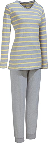 Erwin Müller Damen-Schlafanzug Single-Jersey hellgrau meliert/gelb Größe 40 von Erwin Müller