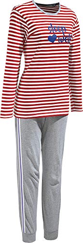 Erwin Müller Damen-Schlafanzug Single-Jersey hellgrau meliert/rot Größe 48 von Erwin Müller