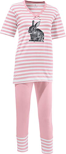 Erwin Müller Damen-Schlafanzug Single-Jersey rosa/weiß Größe 48 von Erwin Müller