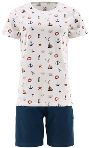 Erwin Müller Damen-Shorty, Pyjama Single-Jersey maritim Natur Größe 42 - Hose mit Bindeband, Eingriffstaschen und Gummibund, angenehme Qualität von Erwin Müller