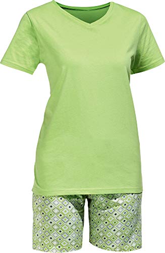 Erwin Müller Damen-Shorty, Schlafanzug, Pyjama, Zweiteiler, Nachtwäsche Single-Jersey Mint-grau Größe 42 - anschmiegsam, mit V-Ausschnitt, Hose mit abgestepptem Gummibund (100% Baumwolle) von Erwin Müller