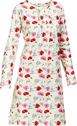 Erwin Müller Damen-Shorty, Schlafanzug, Pyjama, Zweiteiler, Nachtwäsche Single-Jersey Mohnblume Creme/rot Größe 40 - weich und angenehm, mit abgestepptem Gummibund und Rundhalsausschnitt von Erwin Müller