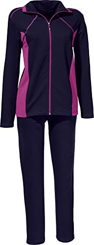 Erwin Müller Damen Sweat Freizeitanzug, Hausanzug, Jacke und Jogginghose marine/fuchsia Größe 40/42 - weich und elastisch von Erwin Müller