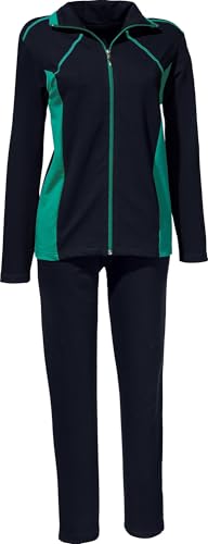 Erwin Müller Damen Sweat Freizeitanzug, Hausanzug, Jacke und Jogginghose marine/smaragdgrün Größe 48/50 - weich und elastisch von Erwin Müller