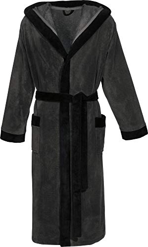 Erwin Müller Herren-Bademantel Grafenau mit Kapuze Softvelours anthrazit Größe XXL von Erwin Müller