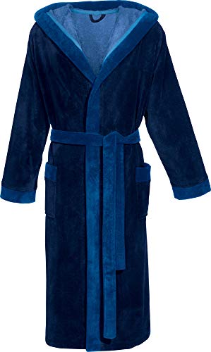 Erwin Müller Herren-Bademantel Grafenau mit Kapuze Softvelours Marine Größe XL von Erwin Müller