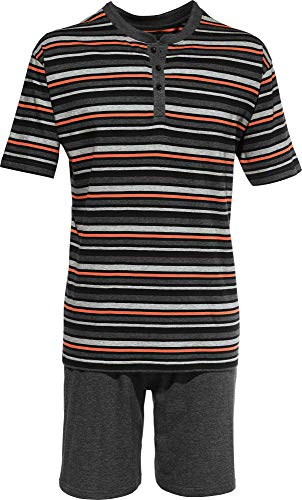 Erwin Müller Herren Schlafanzug, Pyjama, Shorty, Zweiteiler, Single-Jersey, Streifen anthrazit meliert Größe 50 - T-Shirt und Short, mit Knopfleiste am Oberteil, weich und hautsympathisch von Erwin Müller