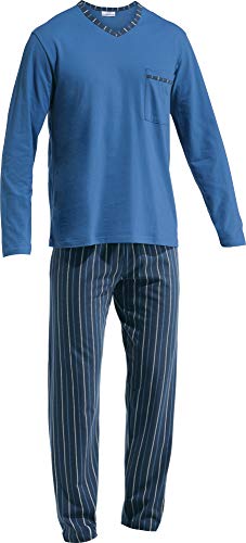 Erwin Müller Herren-Schlafanzug, Pyjama, Zweiteiler Single-Jersey blau/Marine Größe 62 - mit V-Ausschnitt und Brusttasche, Hose mit abgestepptem Gummibund, 100% Baumwolle von Erwin Müller