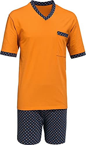 Erwin Müller Herren-Schlafanzug, Pyjama, Zweiteiler Single-Jersey orange Größe 102 - mit V-Ausschnitt und Brusttasche, Hose mit abgestepptem Gummibund, 100% Baumwolle von Erwin Müller