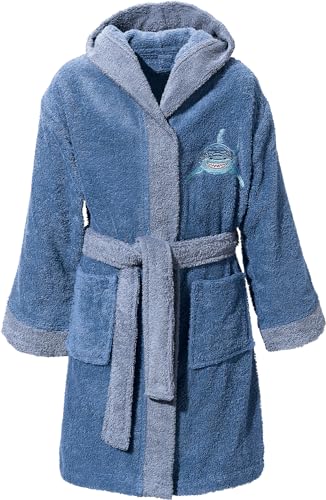 Erwin Müller Kinder-Bademantel Hai mit Kapuze Walk-Frottier blau Größe 98/104 von Erwin Müller