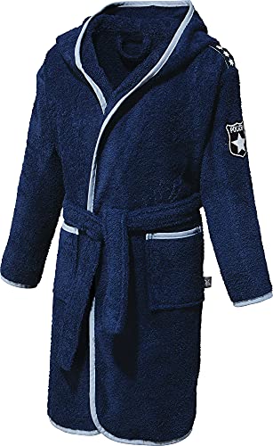 Erwin Müller Kinder-Bademantel Polizei - saugstark, mit Kapuze und aufgesetzten Taschen - hellgrau-dunkelblau Größe 110/116 von Erwin Müller