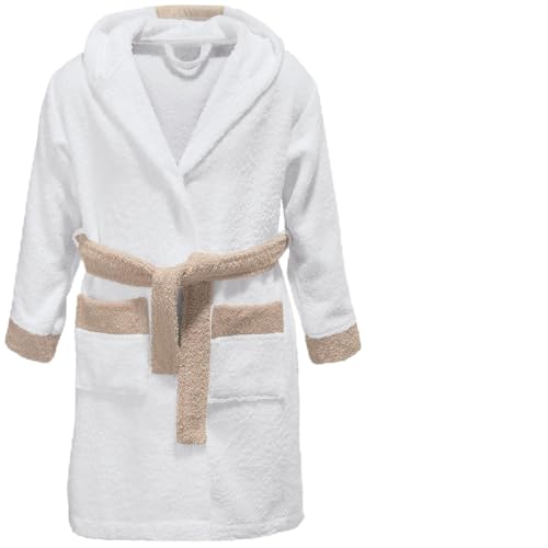 Erwin Müller Kinder-Bademantel mit Kapuze Frottier Schaf Natur Größe 122/128 - mit Bindegürtel und Taschen, flauschig weich, saugstark von Erwin Müller