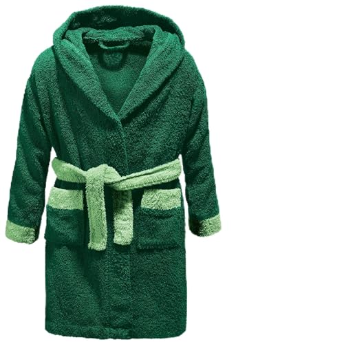 Erwin Müller Kinder-Bademantel mit Kapuze Frottier Dino grün Größe 158/164 - mit Bindegürtel und Taschen, flauschig weich, saugstark von Erwin Müller