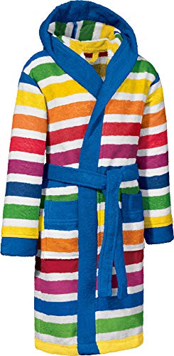 Erwin Müller Kinder-Bademantel mit Kapuze Frottier bunt Größe 86/92 - saugstark, hautfreundlich, mit Taschen und Bindegürtel, Streifen von Erwin Müller