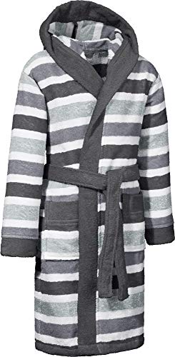 Erwin Müller Kinder-Bademantel mit Kapuze Frottier grau Größe 110/116 - saugstark, hautfreundlich, mit Taschen und Bindegürtel, Streifen von Erwin Müller