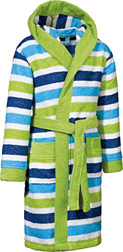 Erwin Müller Kinder-Bademantel mit Kapuze Frottier grün Größe 146/152 - saugstark, hautfreundlich, mit Taschen und Bindegürtel, Streifen von Erwin Müller