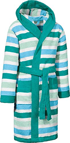 Erwin Müller Kinder-Bademantel mit Kapuze Frottier Petrol Größe 110/116 - saugstark, hautfreundlich, mit Taschen und Bindegürtel, Streifen von Erwin Müller