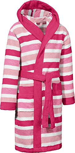 Erwin Müller Kinder-Bademantel mit Kapuze Frottier rosa Größe 110/116 - saugstark, hautfreundlich, mit Taschen und Bindegürtel, Streifen von Erwin Müller