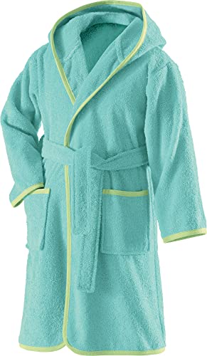 Erwin Müller Kinder-Bademantel mit Kapuze Uni Frottier Mint Größe 110/116 - weich, flauschig, saugstark, mit Bindegürtel und Taschen, 100% Baumwolle von Erwin Müller
