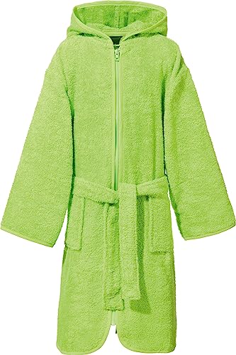 Erwin Müller Kinder-Bademantel mit Reißverschluss, Bindegürtel und Kapuze uni Frottier - weich, saugstark, mit Taschen, 100% Baumwolle - hellgrün Größe 158/164 von Erwin Müller