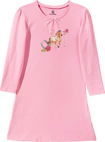 Erwin Müller Kinder-Nachthemd, Nachtkleid, Pyjama, Pferdemotiv, Single-Jersey rosa Größe 98/104 - mit Schleifchen am Rundhalsausschnitt, anschmiegsame, weiche Qualität von Erwin Müller