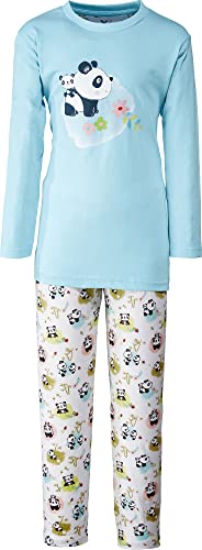 Erwin Müller Kinder-Schlafanzug, Pyjama, Zweiteiler, Panda-Motiv, Single-Jersey eisblau Größe 122/128 - anschmiegsame, weiche Qualität, Hose im fröhlichen Allover-Muster mit Rundumgummizug von Erwin Müller