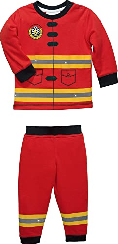 Erwin Müller Kinder-Schlafanzug, Pyjama Feuerwehrmann Single-Jersey rot Größe 122/128-100% Baumwolle, hautfreundlich, kuschelweich, mit Rundumgummizug von Erwin Müller