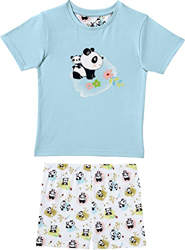 Erwin Müller Kinder-Shorty, Schlafanzug, Pyjama, Zweiteiler, Panda-Motiv, Single-Jersey eisblau Größe 122/128 - anschmiegsame, weiche Qualität, Hose im fröhlichen Allover-Muster mit Rundumgummizug von Erwin Müller