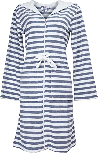 Erwin Müller Leichtfrottier Damen Bademantel mit Kapuze Jettingen, Leichter Morgenmantel, Saunamantel grau Größe 40/42 - mit Reißverschluss, Durchzugskordel, Zwei Taschen von Erwin Müller