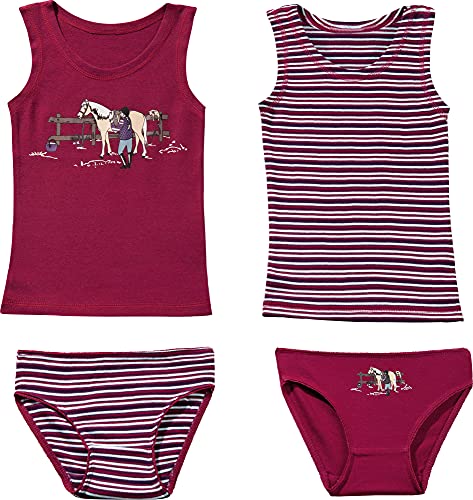 Erwin Müller Mädchen Unterwäsche-Set 4-TLG. Pferde Single-Jersey Beere Größe 134/140 - Unterhemd und Slip, formstabil, angenehmer von Erwin Müller