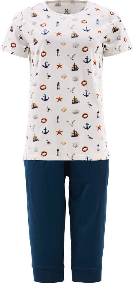 Erwin Müller Pyjama Damen-Schlafanzug Single-Jersey gemustert von Erwin Müller