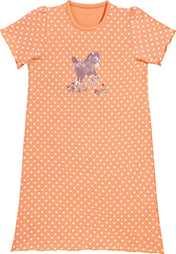 Erwin Müller Single-Jersey Kinder-Nachthemd aprikot/weiß Größe 122/128 - Pyjama Kurzarm - mit Rundhalsausschnitt - hautfreundliche und elastische Qualität - Pferde von Erwin Müller