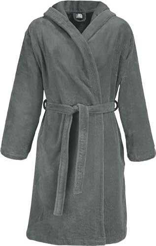 Erwin Müller Unisex-Bademantel grau Größe XXL, Morgenmantel, Saunamantel, Frottier, Serie Heidenheim - hochwertige Spitzenqualität, mit Kapuze, Bindegürtel und Zwei Eingriffstaschen von Erwin Müller