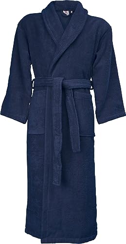 Erwin Müller Unisex-Bademantel, Morgenmantel, Saunamantel Frottier lang - Serie Friedrichshafen Marine Größe L - saugfähig, hautsympathisch, mit aufgesetzten Taschen und Bindegürtel von Erwin Müller