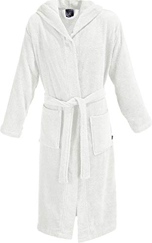 Erwin Müller Unisex Bademantel Frottier mit Kapuze weiß Größe L, Morgenmantel, Saunamantel Heidelberg - Zwei aufgesetzte Taschen und Bindegürtel von Erwin Müller