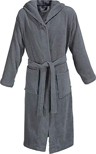 Erwin Müller Unisex Bademantel Frottier mit Kapuze anthrazit Größe L, Morgenmantel, Saunamantel Heidelberg - Zwei aufgesetzte Taschen und Bindegürtel von Erwin Müller