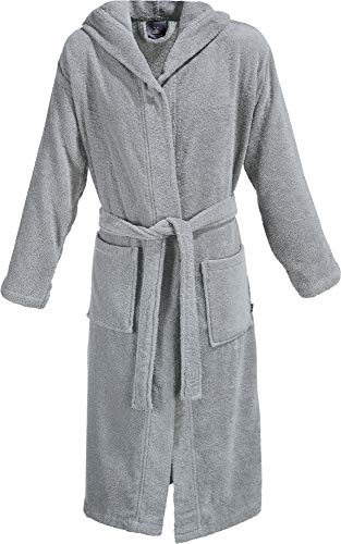Erwin Müller Unisex Bademantel Frottier mit Kapuze hellgrau Größe XL, Morgenmantel, Saunamantel Heidelberg - Zwei aufgesetzte Taschen und Bindegürtel von Erwin Müller