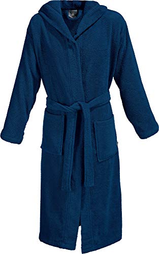 Erwin Müller Unisex Bademantel Frottier mit Kapuze Marine Größe S, Morgenmantel, Saunamantel Heidelberg - Zwei aufgesetzte Taschen und Bindegürtel von Erwin Müller