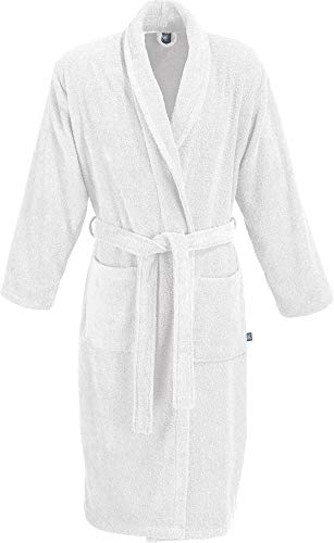 Erwin Müller Unisex-Bademantel weiß Größe M, Morgenmantel, Saunamantel, Frottier, Serie Karlsruhe - mit schmeichelndem Schalkragen, Zwei aufgesetzten Taschen und Bindegürtel von Erwin Müller